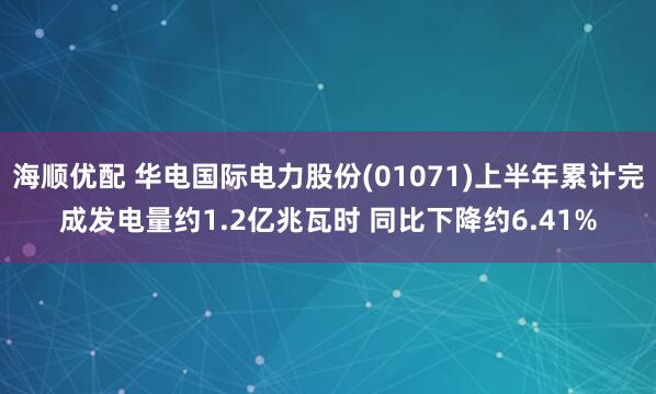 海顺优配 华电国际电力股份(01071)上半年累计完成发电量约1.2亿兆瓦时 同比下降约6.41%